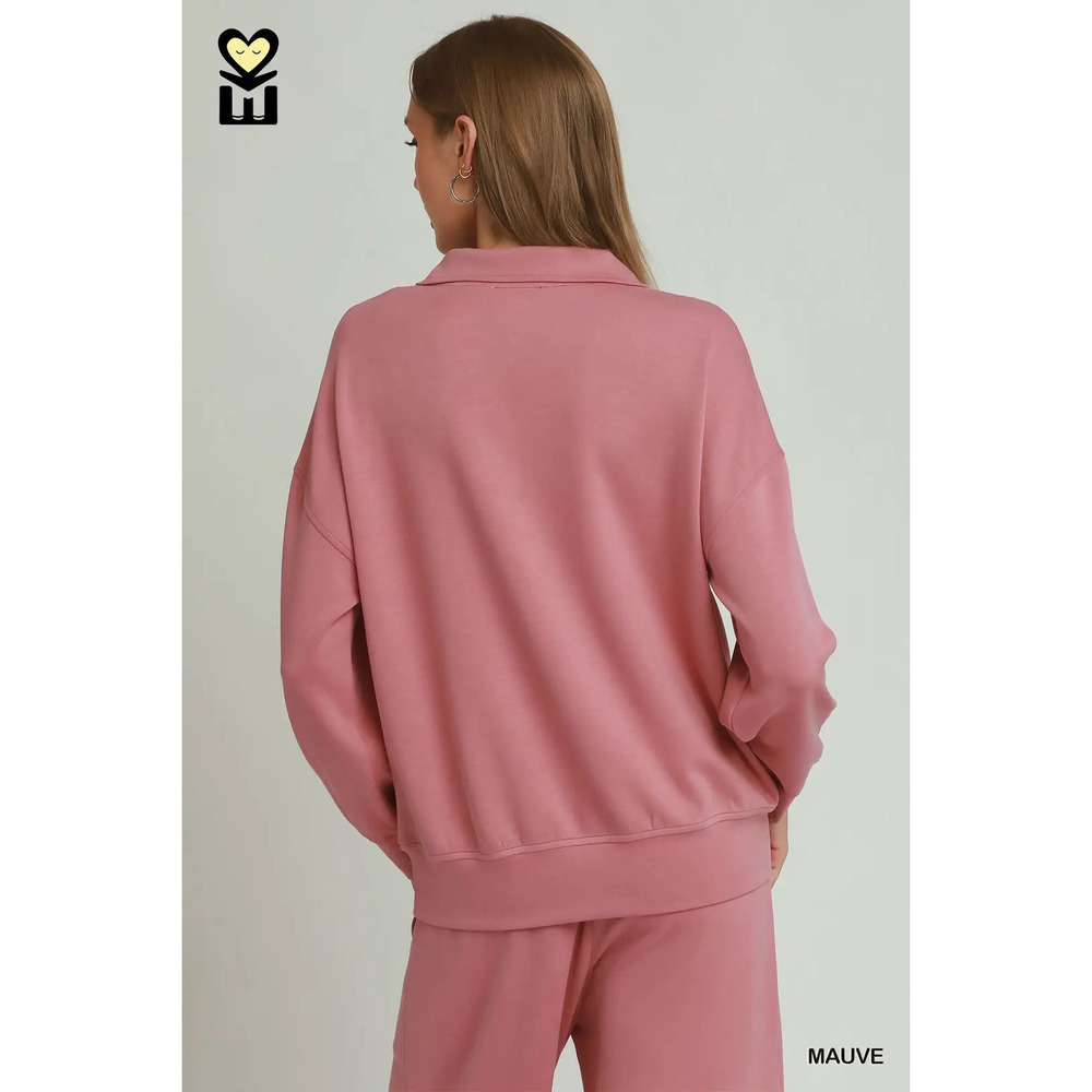 H1034-TP MAUVE Umgee MOHMe Ruffle Drawstring Bottom & Qrtr Zip Top Var Sizes - Picture 3 of 11